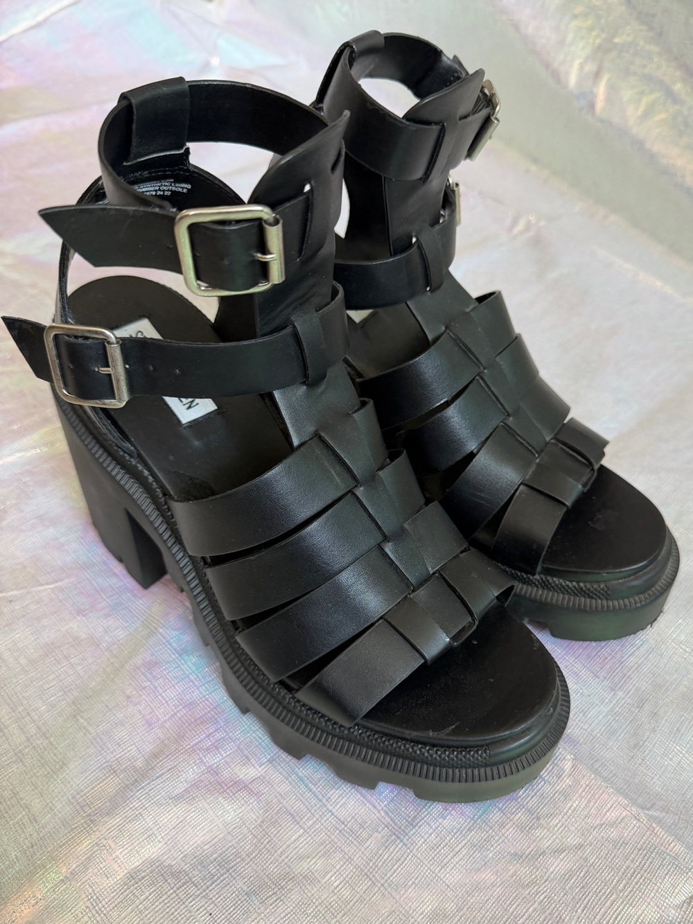 NEW Steve Madden Black Gladiator Lug Sole Platform Sandals